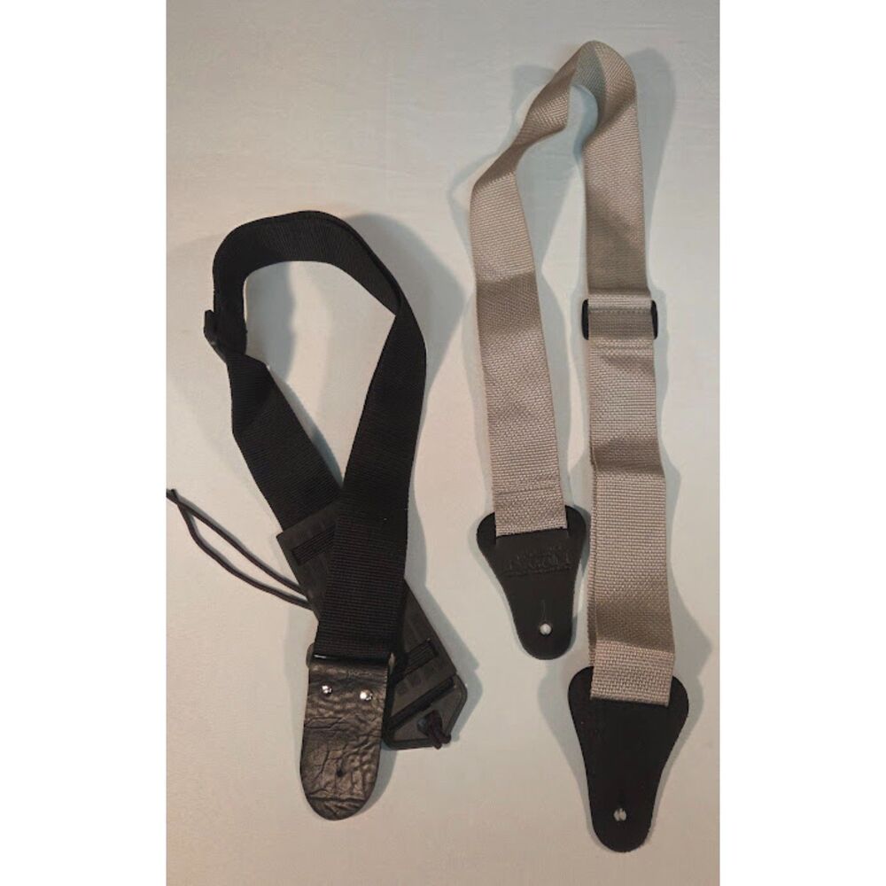 Lot of 2 Guitar Straps Adjustable Black & Tan Leather Ends